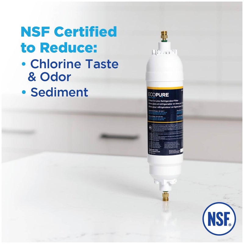 EcoPure EPINL30 5-Year In-Line Refrigerator Water Filter â€“ Universal Fit for Most Fridges, Ice Makers, RVs & Boats â€“ Reduces Chlorine Taste & Odor â€“ Easy DIY Install with 1/4" Fittings - Image 3